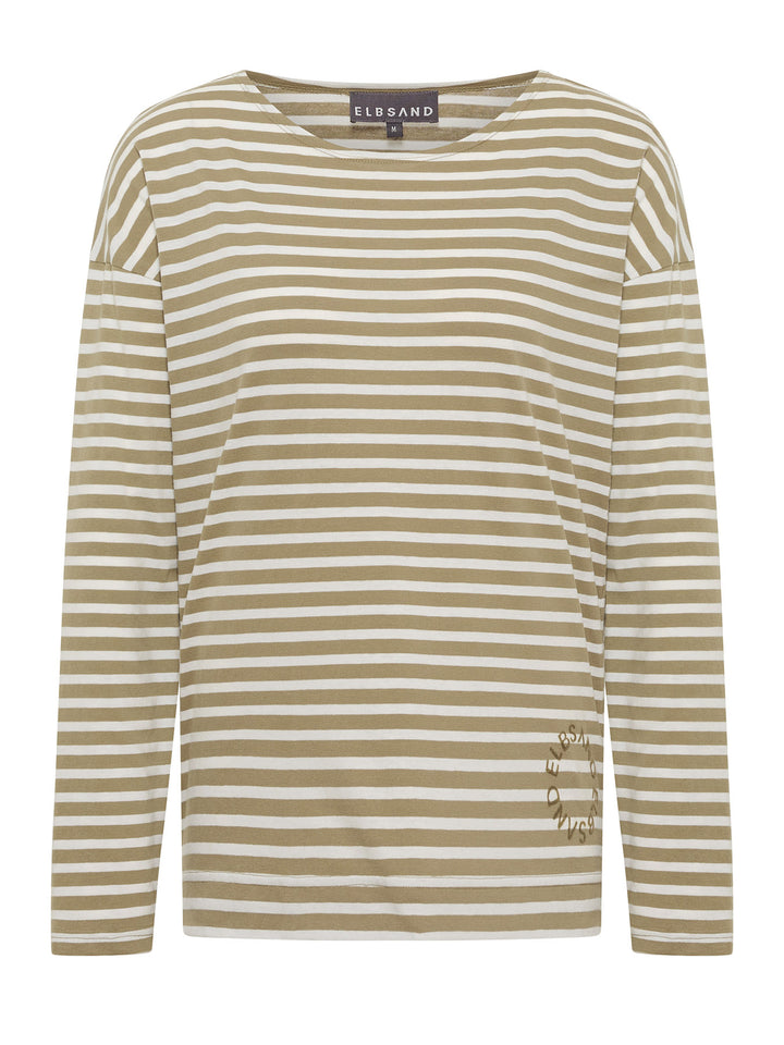 Longsleeve Tooske Stripe Golden Olive Cloud White