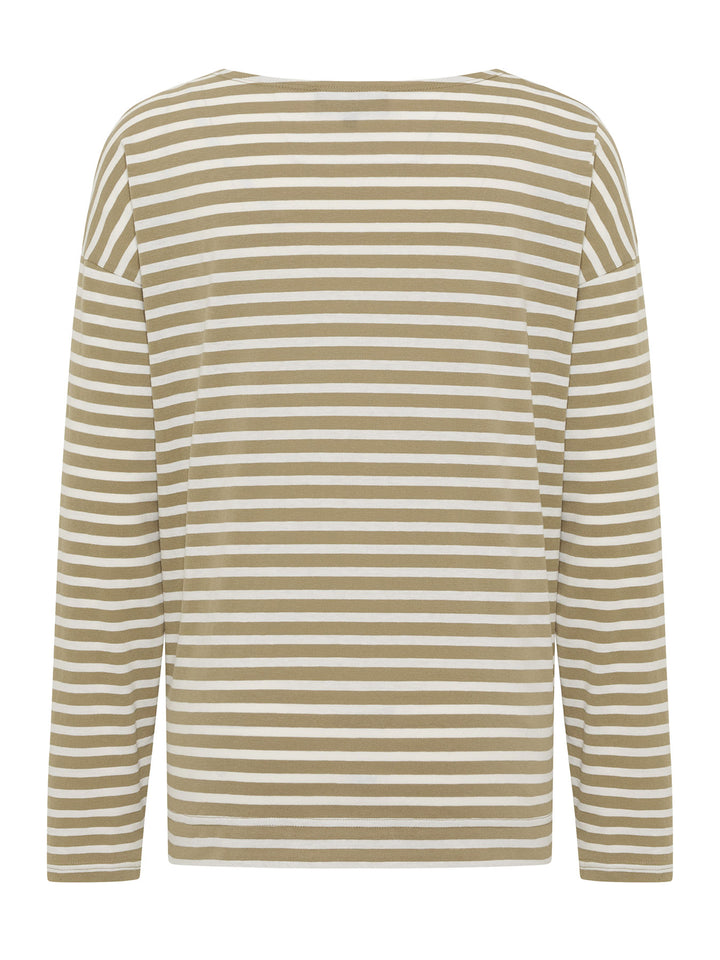 Longsleeve Tooske Stripe Golden Olive Cloud White