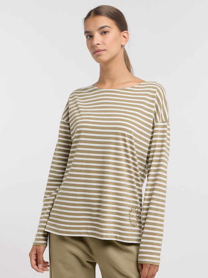 Longsleeve Tooske Stripe Golden Olive Cloud White