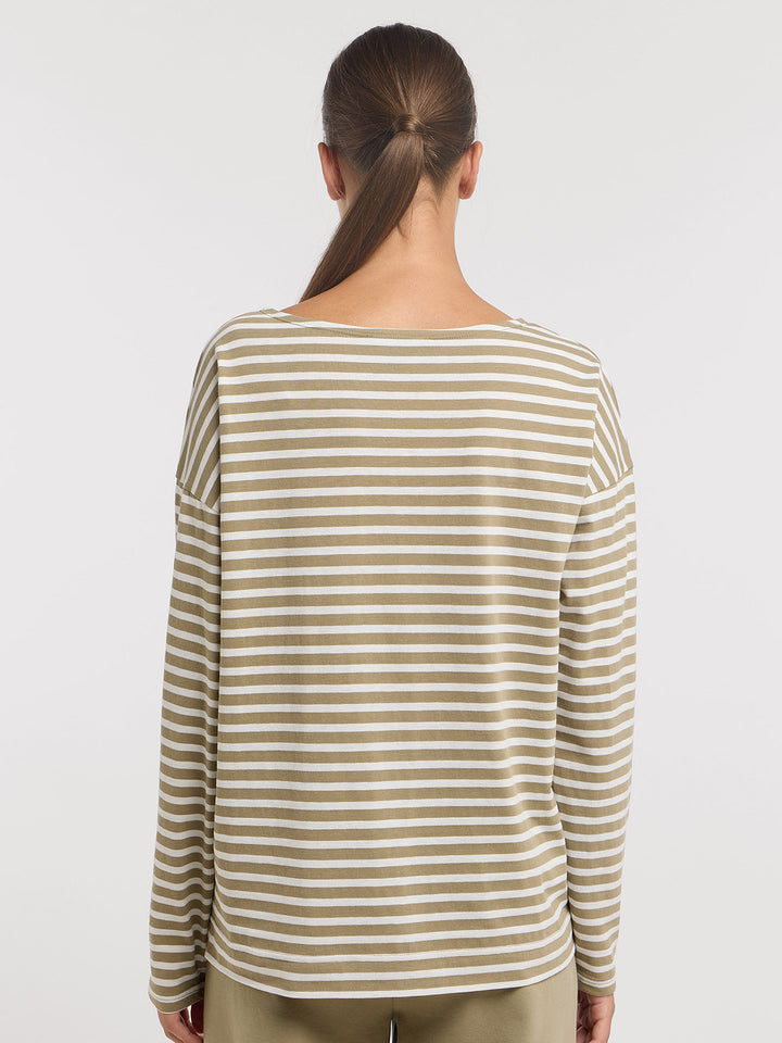 Longsleeve Tooske Stripe Golden Olive Cloud White