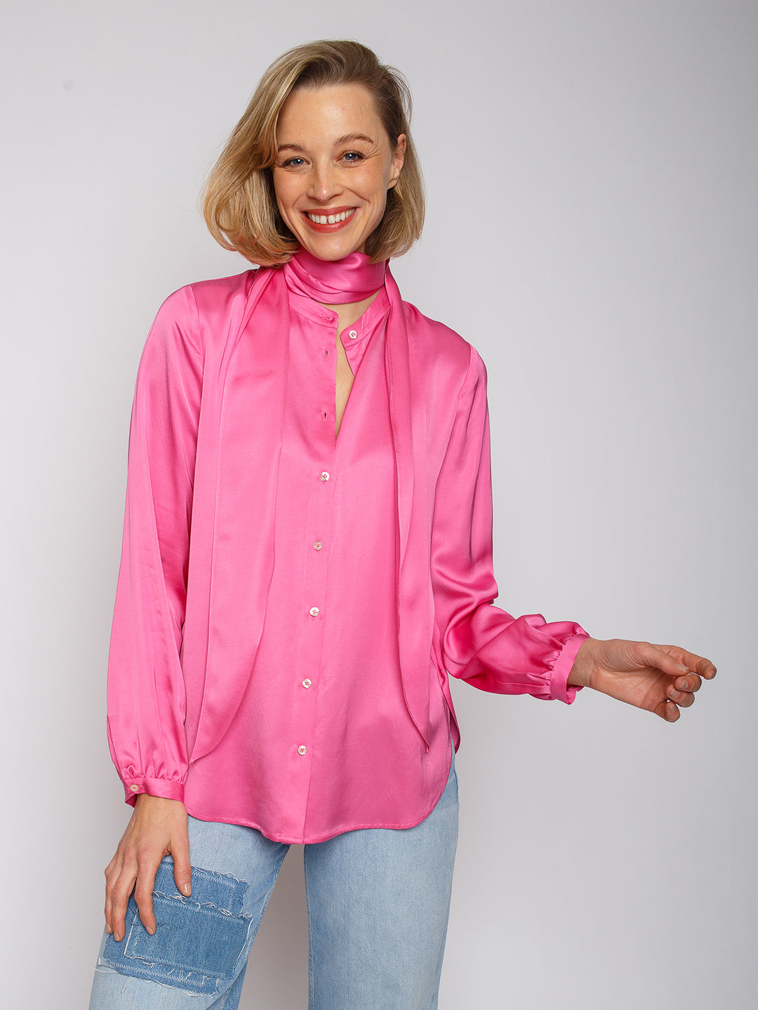 Bluse mit abnehmbarer Schluppe Pink