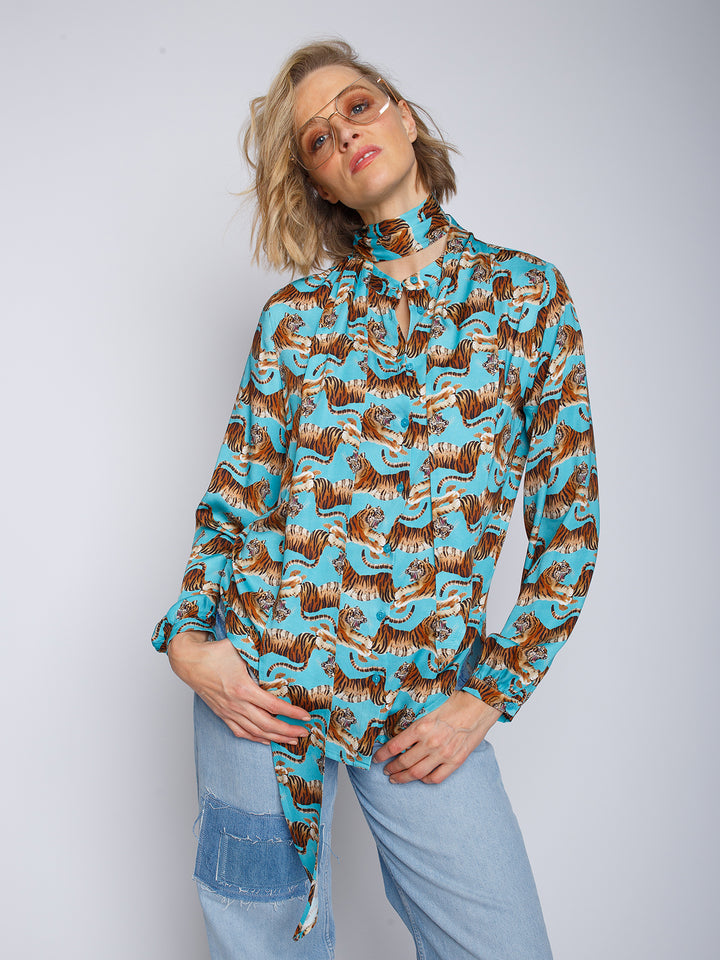 Bluse Aqua Tiger mit abnehmbarer Schluppe