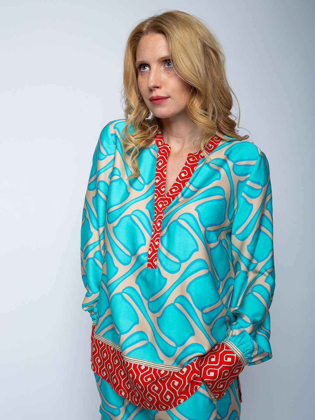 Shirtbluse Aqua Coral Border