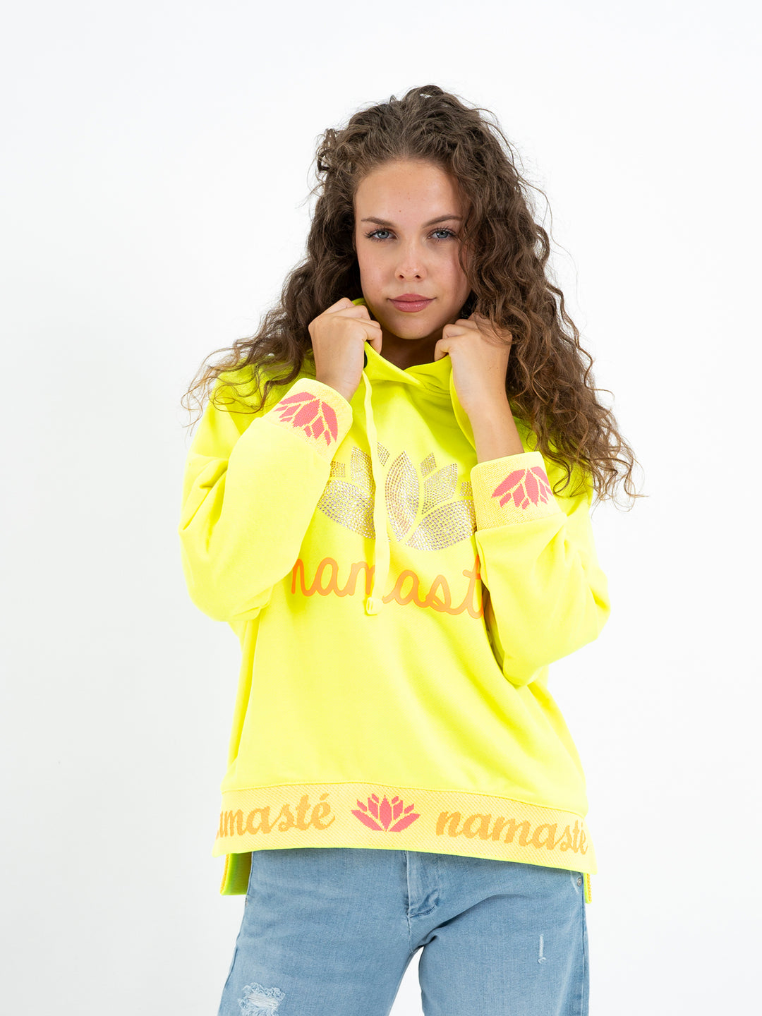 Hoodie Namaste Strass Neon Gelb