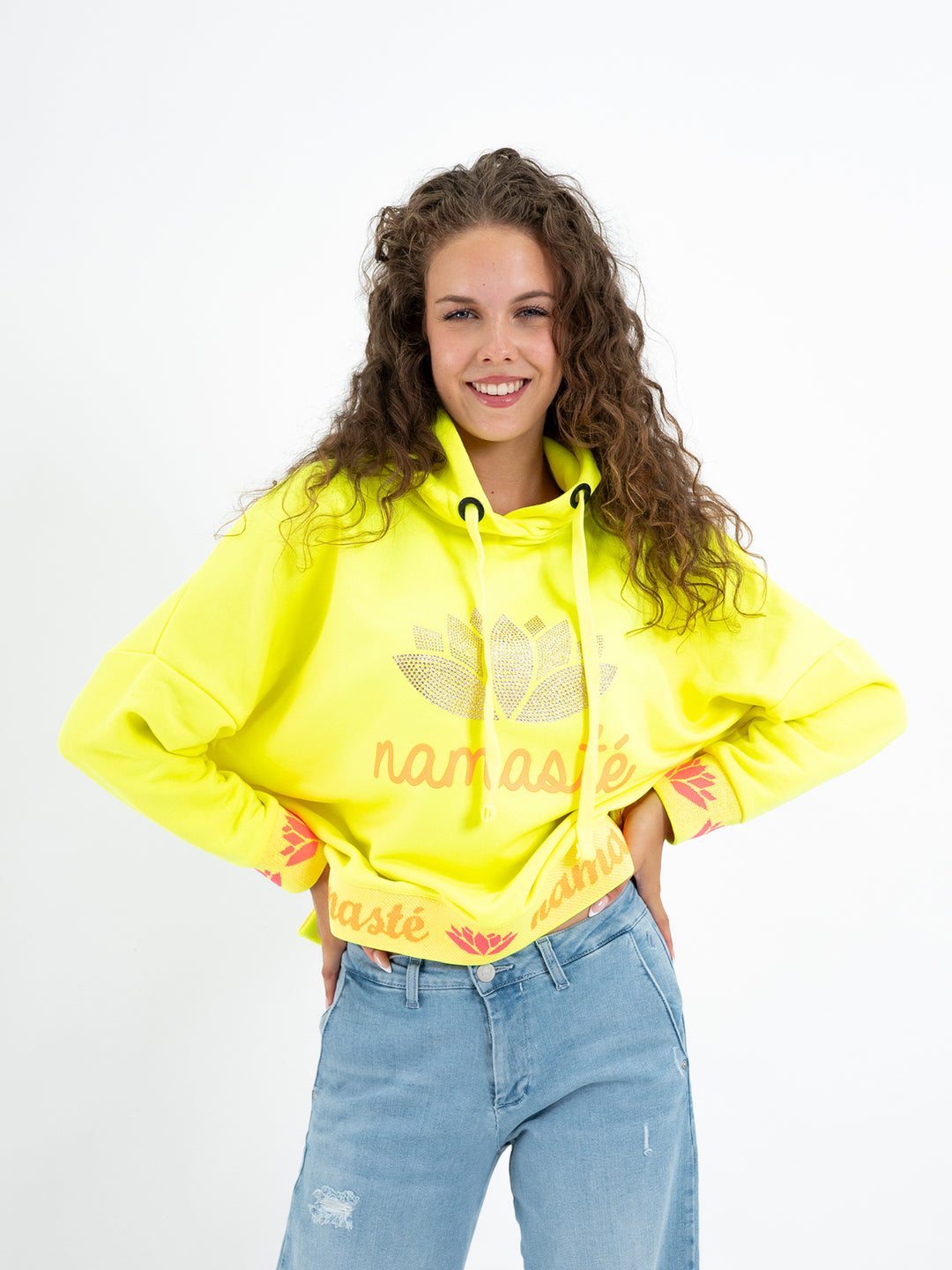 Hoodie Namaste Strass Neon Gelb