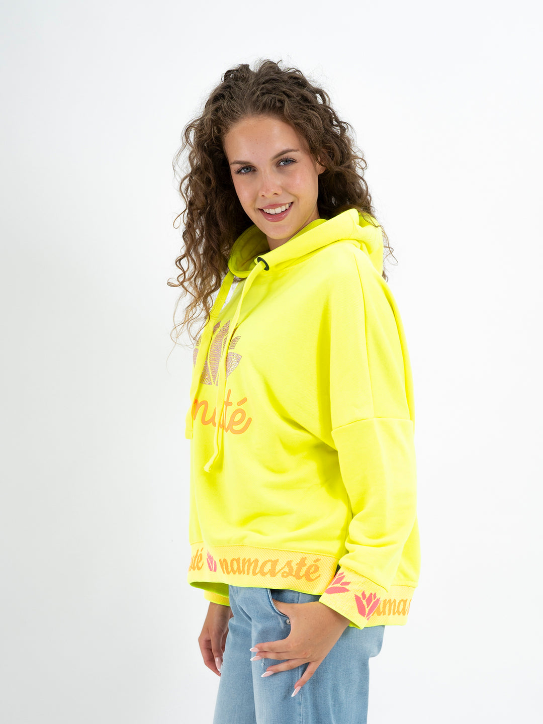 Hoodie Namaste Strass Neon Gelb