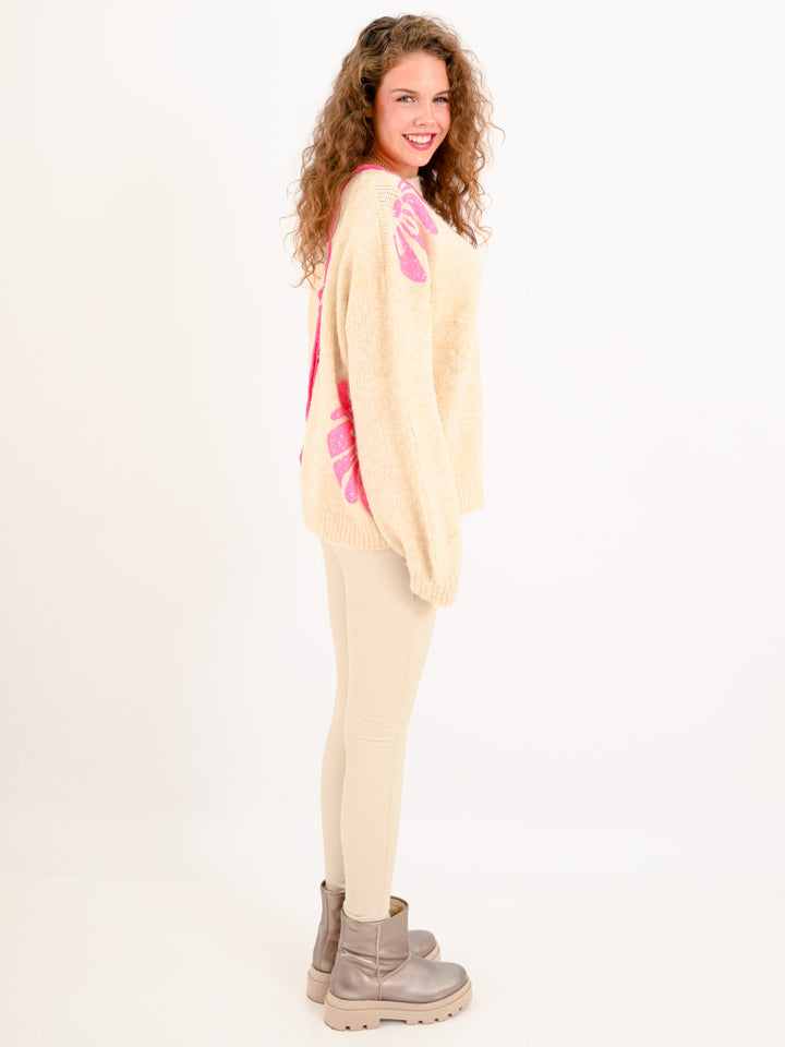 Strickpullover Blume Beige