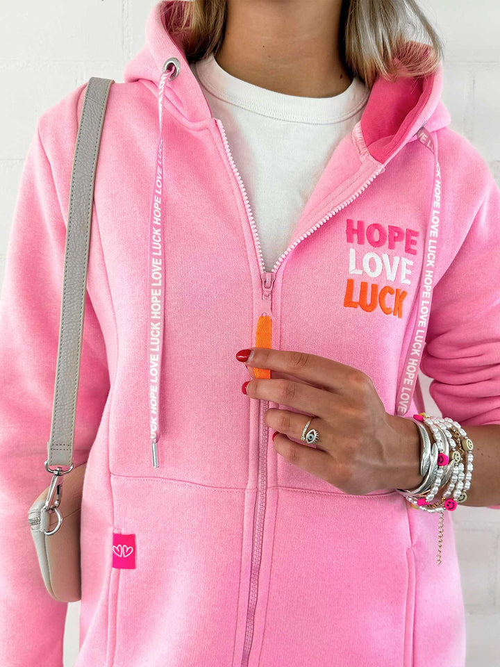 Hoodiemantel Hope Love Luck Rosa