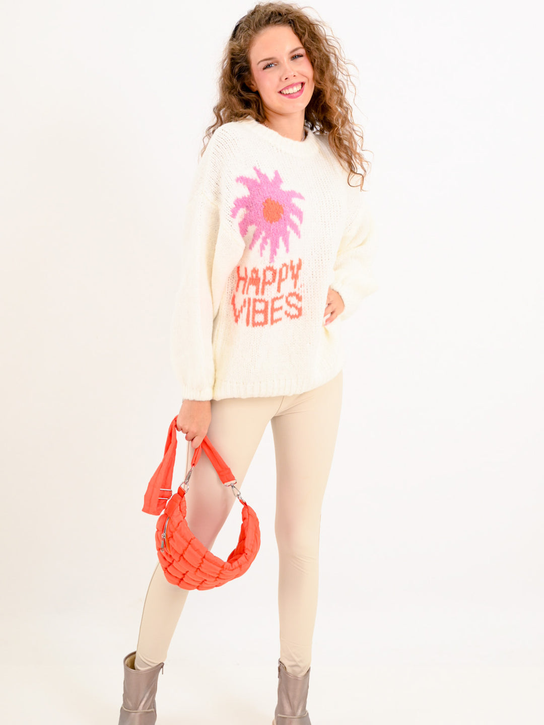 Strickpullover Happy Vibes Offwhite