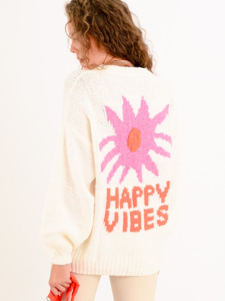 Strickpullover Happy Vibes Offwhite