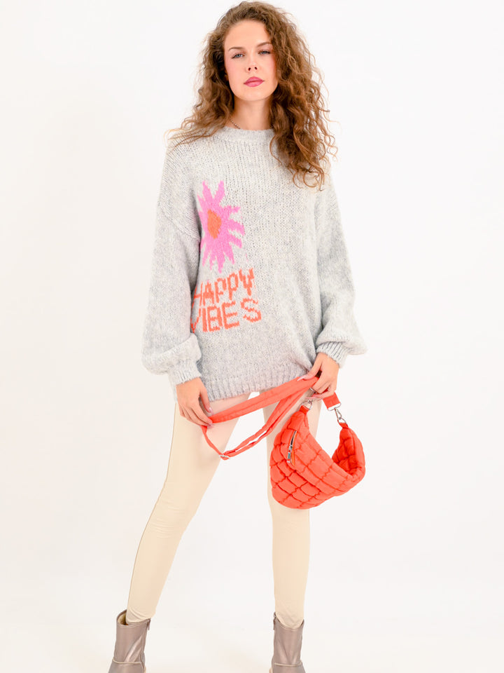 Strickpullover Happy Vibes Grau