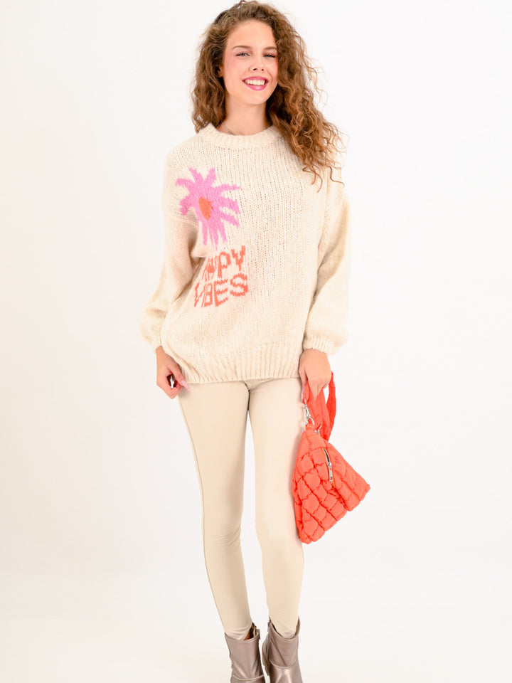 Strickpullover Happy Vibes Creme