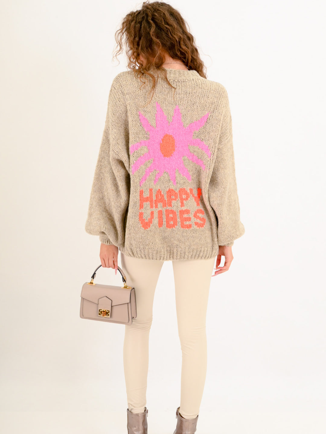 Strickpullover Happy Vibes Beige