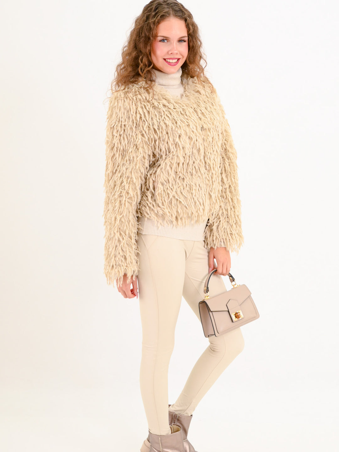 Kunstfederjacke Beige