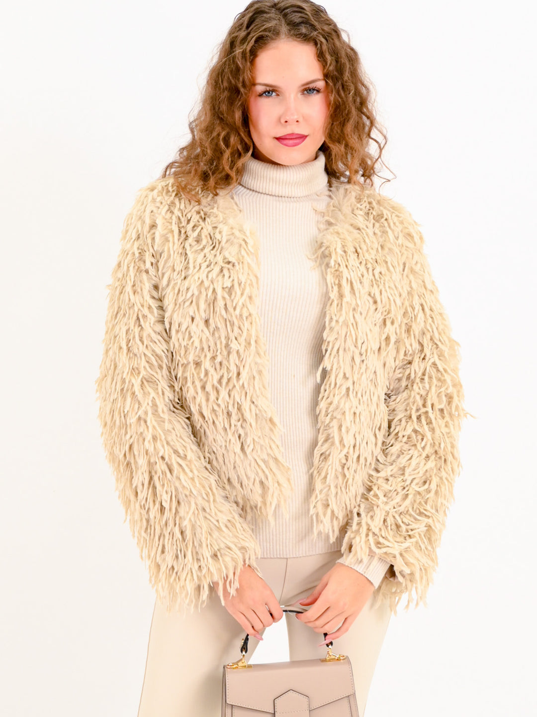 Kunstfederjacke Beige