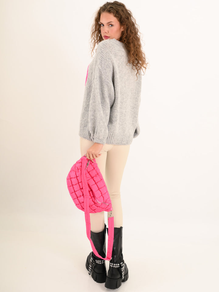 Strickpullover Smile Grau Pink