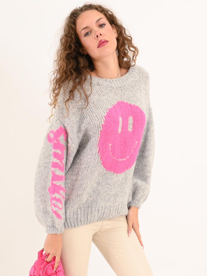 Strickpullover Smile Grau Pink