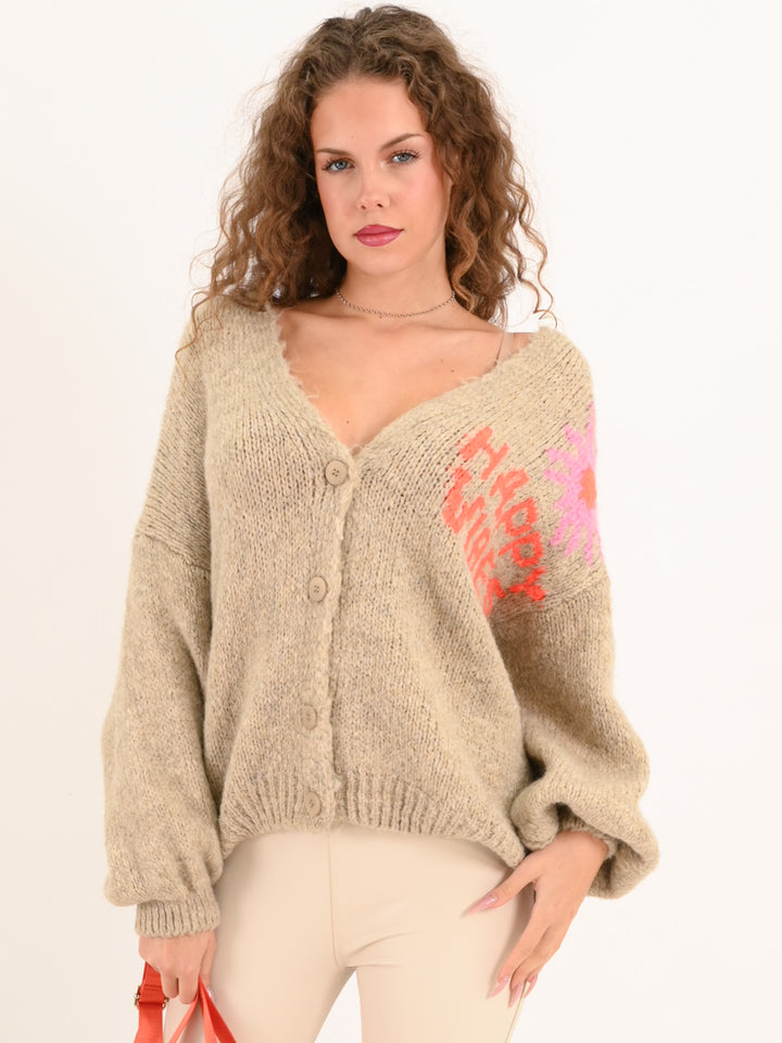 Strickcardigan Happy Vibes Beige