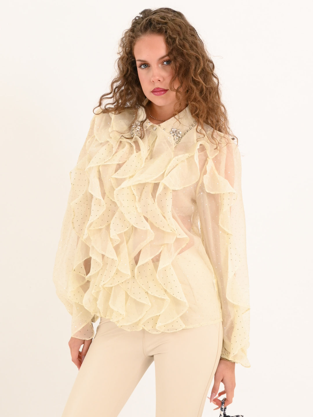 Rüschenbluse Glamour Beige